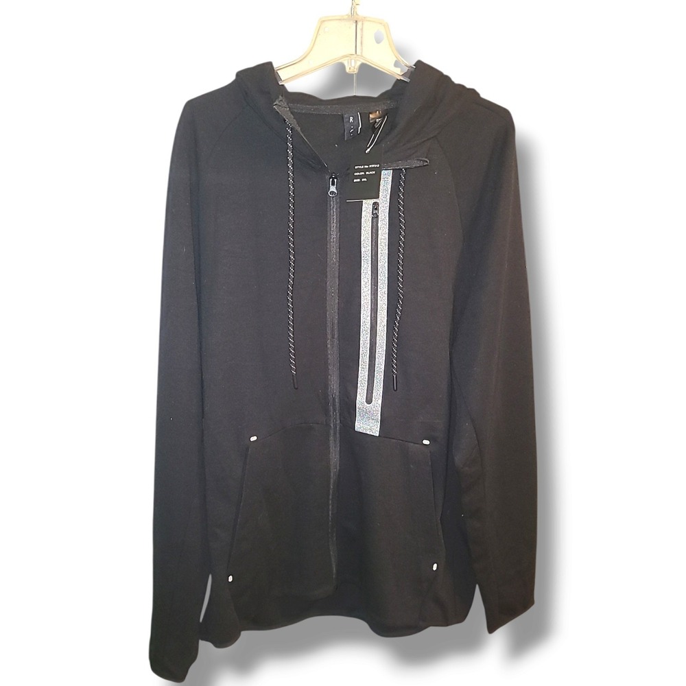 NWT R.P. Collection Men's Black Full Zip Fleece Hoodie 2XL RTF312 Reflective Top